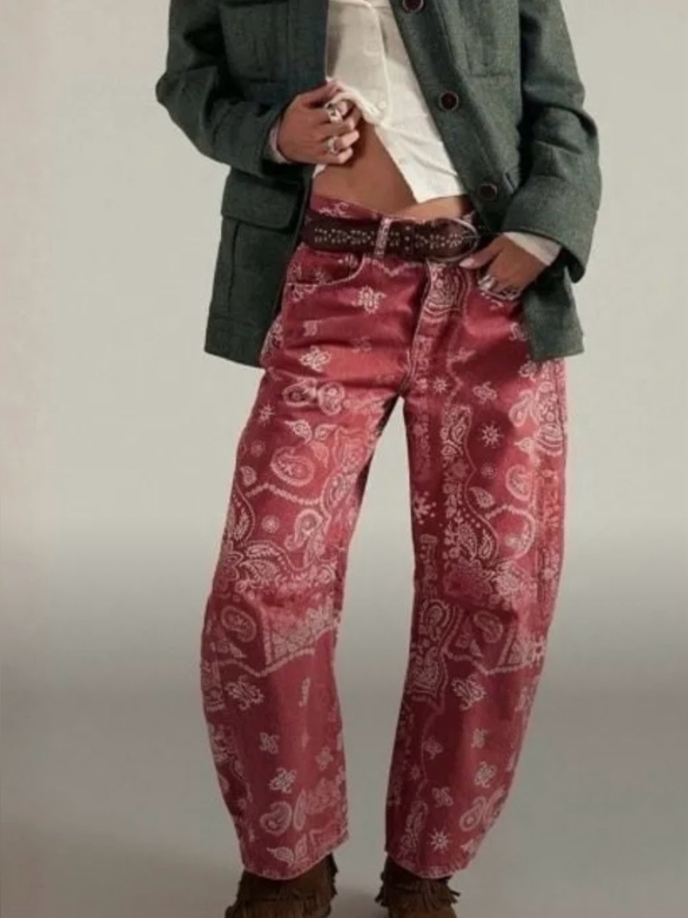 Amazon Barrel bandana print Boho Red Paisley Wide-Leg Women's Pants